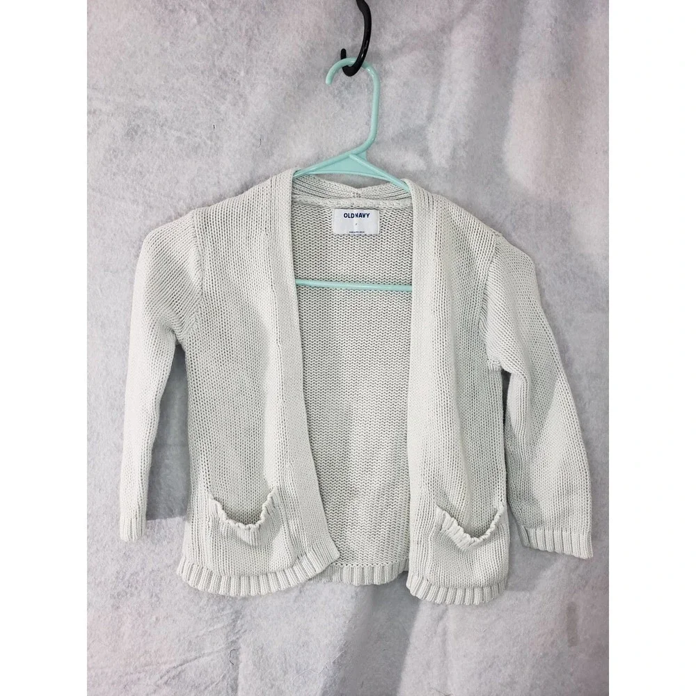 3 items- girls 5 off-white cardi, size 5 salmon dress, 4/5 sweater